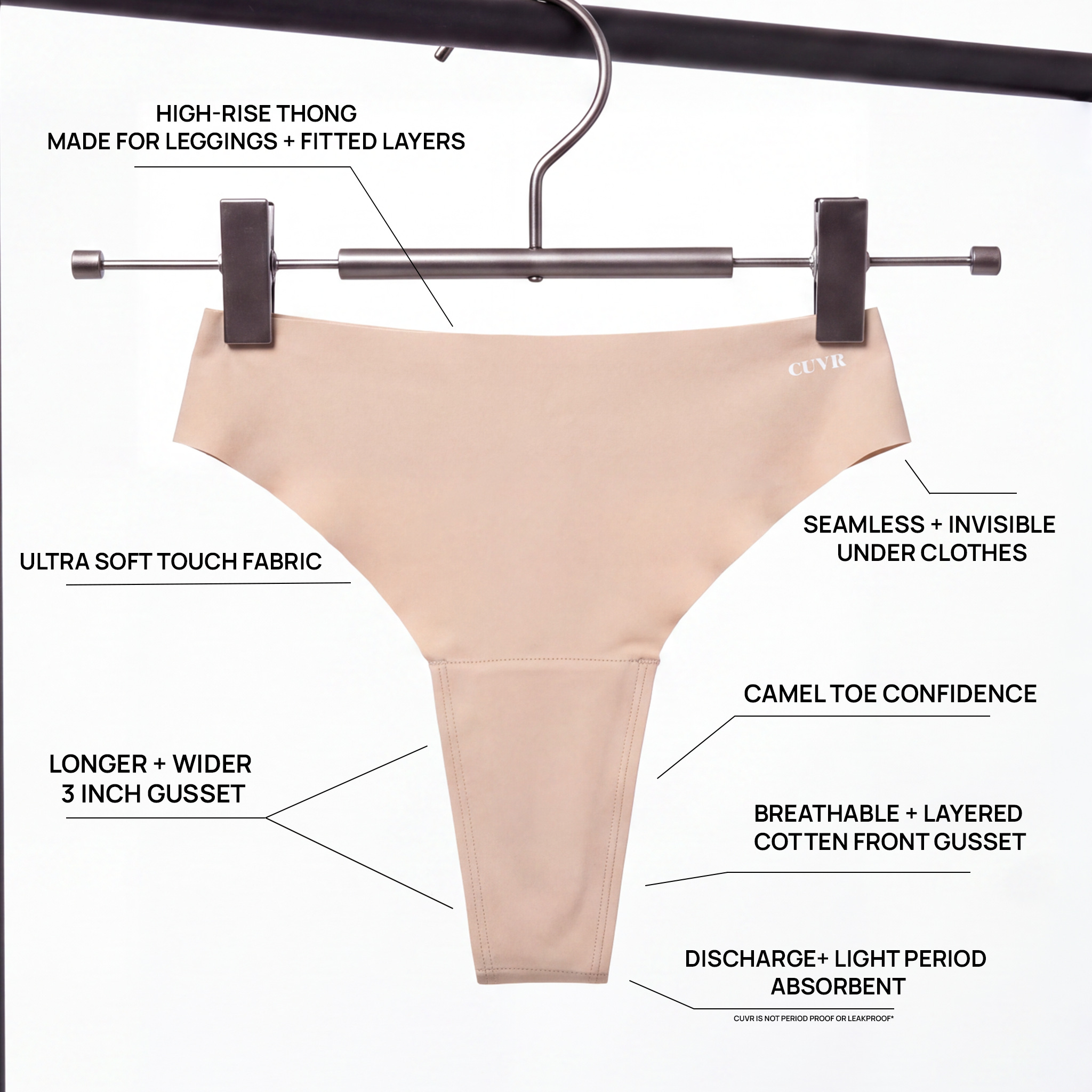 Camel Toe Prevention Underwear - High-Rise Thong - Desert Sand
