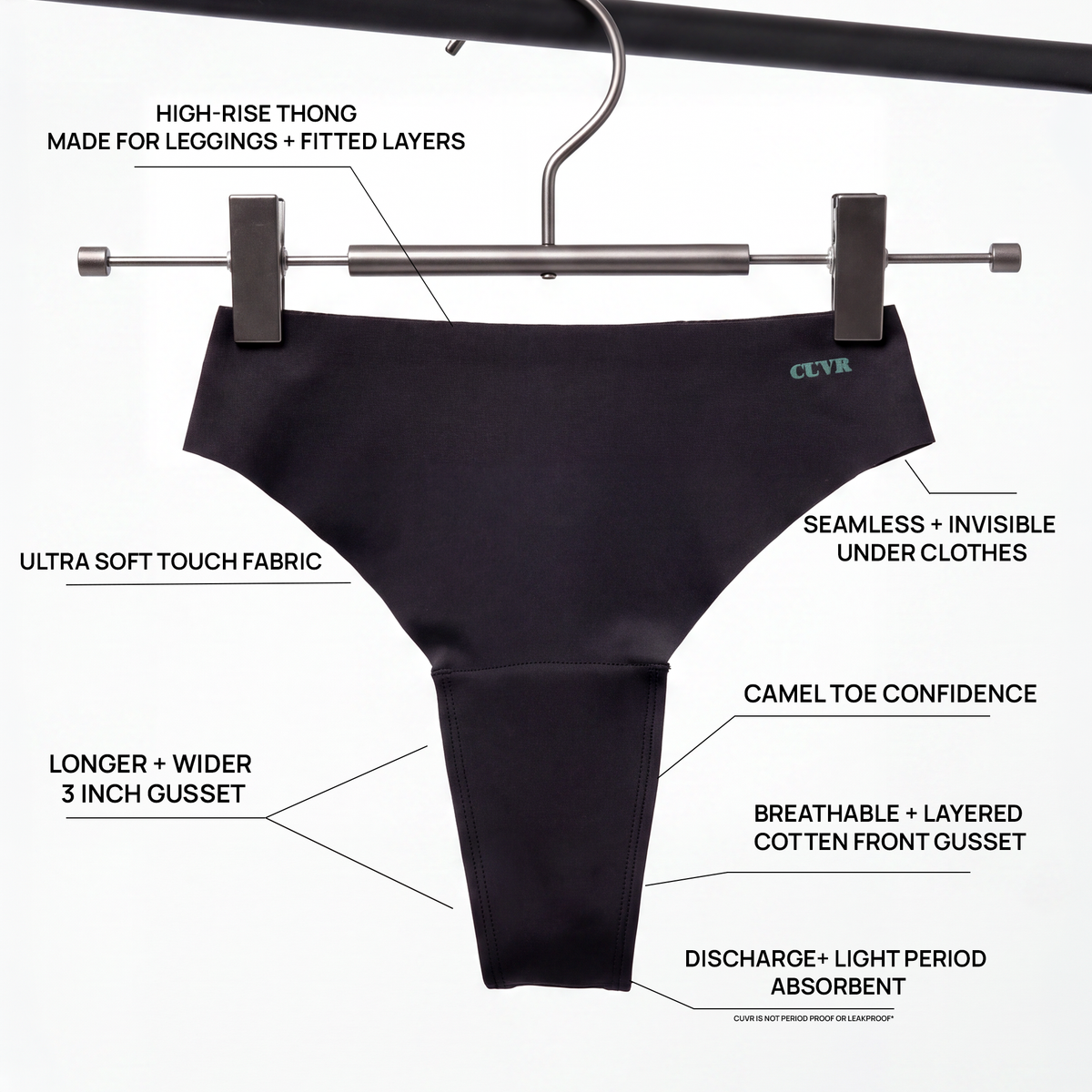 Camel Toe Prevention Underwear - High-Rise Thong - Jet Black product image